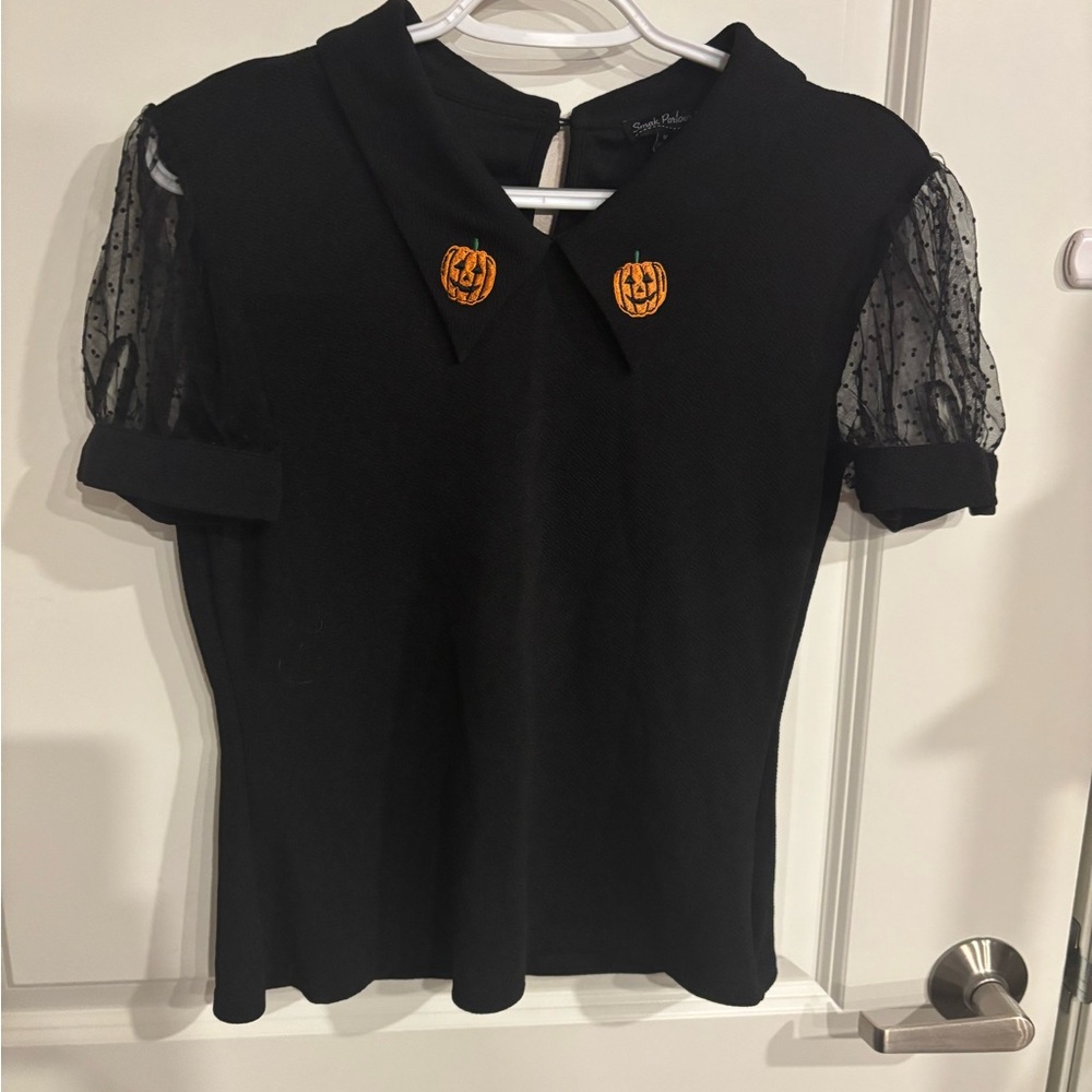 Smak Parlour Black Blouse with Pumpkin Accents